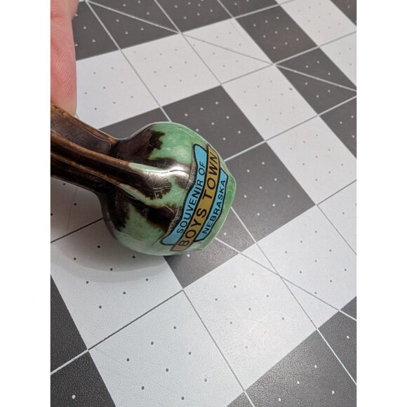 Boys Town Nebraska drip glaze mini picture green brown 3" souivner - Picture 2 of 6